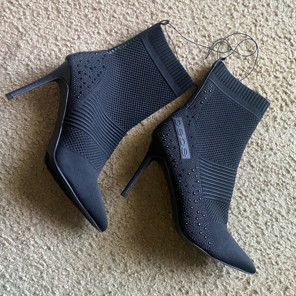 BEBE JOSELYN  women ankle boots booties High Heels Black Size 11, NEW